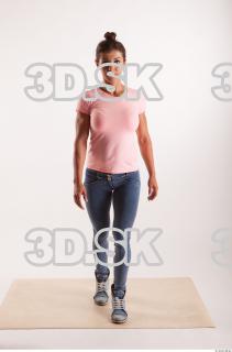 Walking pose blue jeans pink t shirt of Oxana …